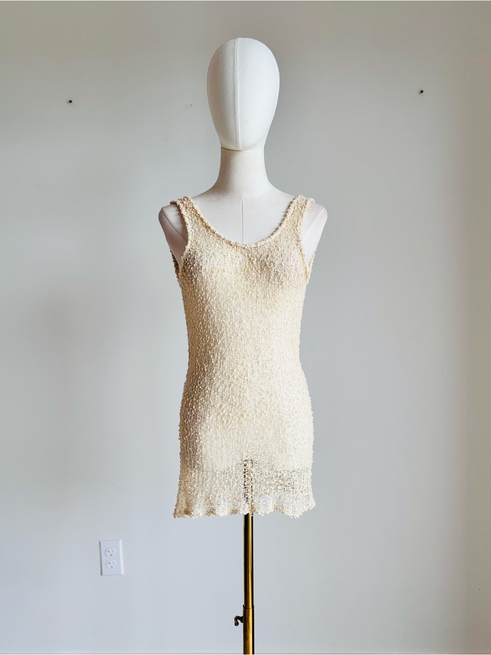 Rag & Bone Cream Wool Bouclé Open Knit Tank Top Mini Dress Size XS